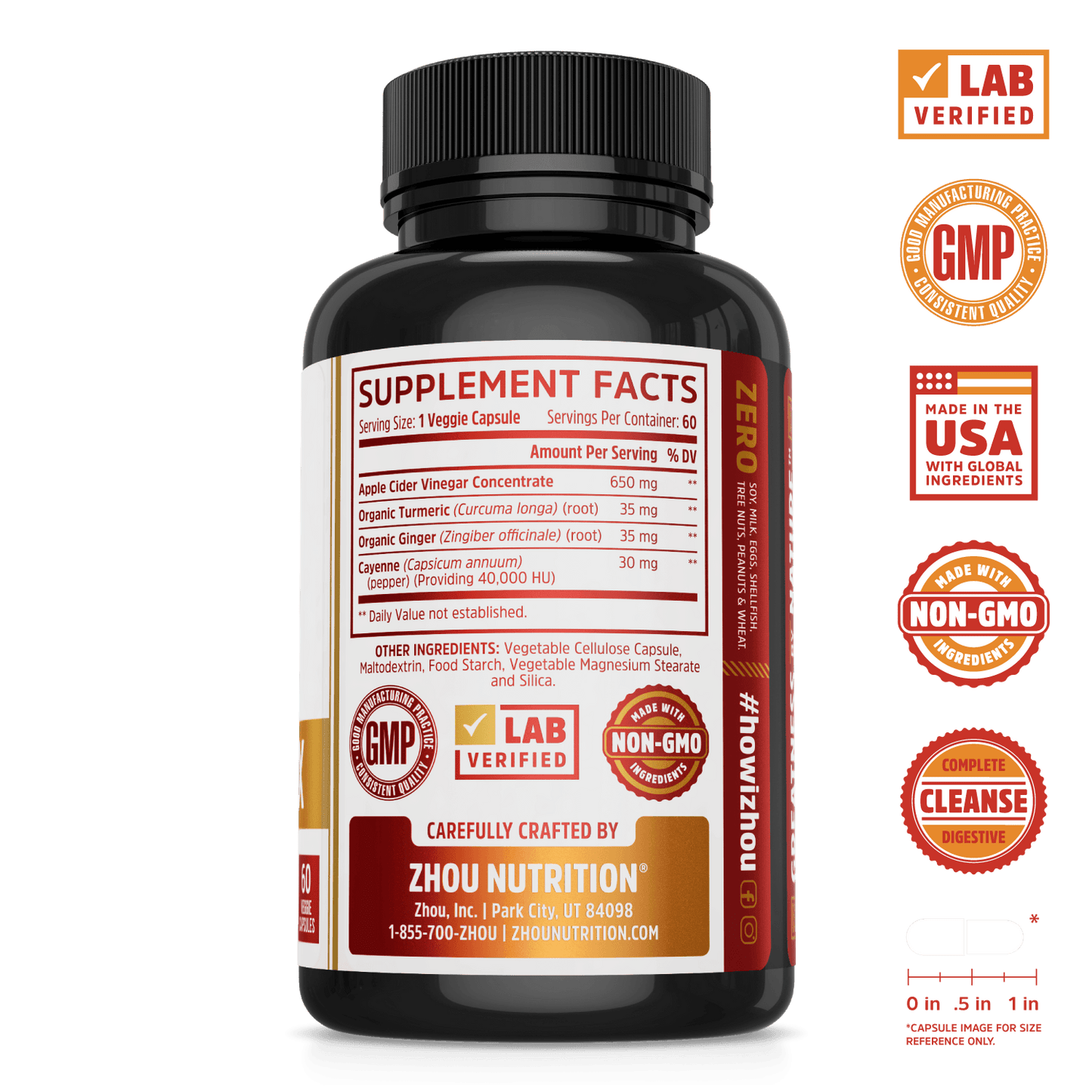 Cider Detox ACV Supplement from Zhou Nutrition. Lab verified, good manufacturing practices, made in the USA, made with non-GMO ingredients, complete digestive cleanse.