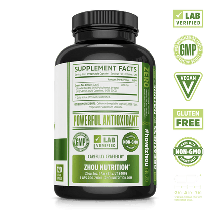 Green Tea Extract Supplement with EGCG. Lab verified, good manufacturing practices, vegan, gluten free, made with non-GMO ingredients