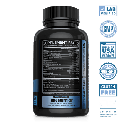 Iron Beard Supplement from Zhou Nutrition. Lab verified, good manufacturing practice, made in the USA with global ingredients, made with non-GMO ingredients, gluten free