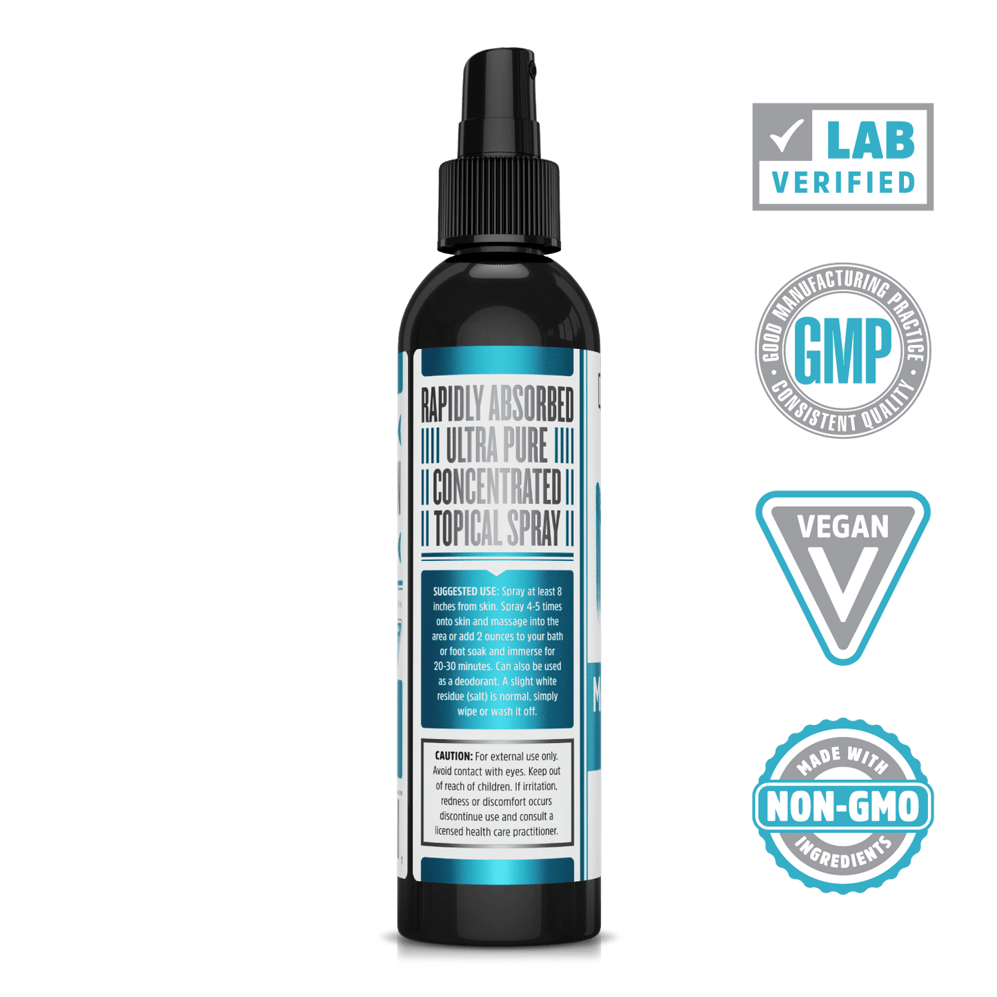 Zhou Nutrition Magnesium Oil Spray for Muscle Relaxation. Lab verified, good manufacturing practices, vegan, made with non-GMO ingredients