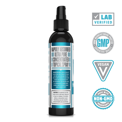 Zhou Nutrition Magnesium Oil Spray for Muscle Relaxation. Lab verified, good manufacturing practices, vegan, made with non-GMO ingredients